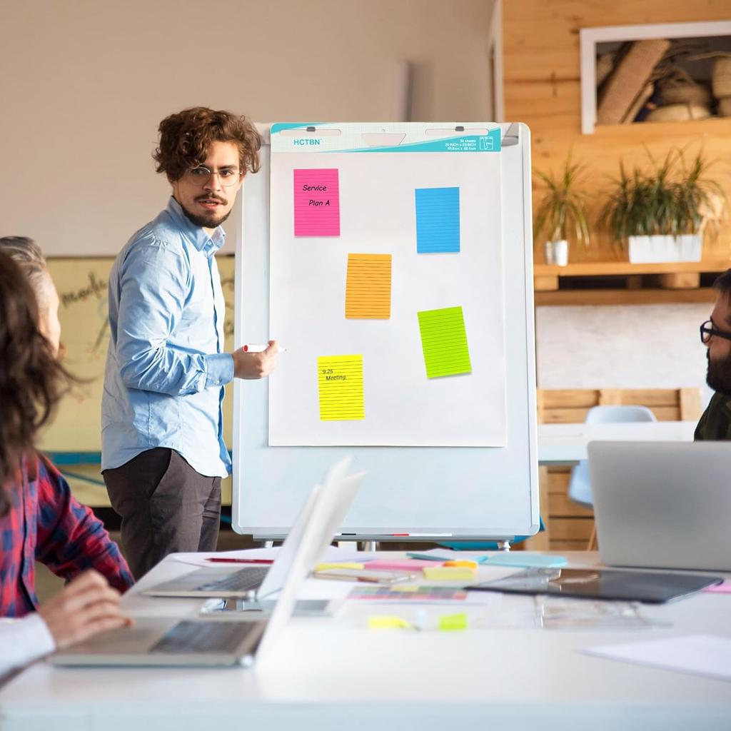 (15 Pack) Lined Sticky Notes 4x6 in Post Ruled Stickies Super Sticking Power Memo Pads, Bright Colors Big Sticky Notes with Lines Self-Stick Note Pad