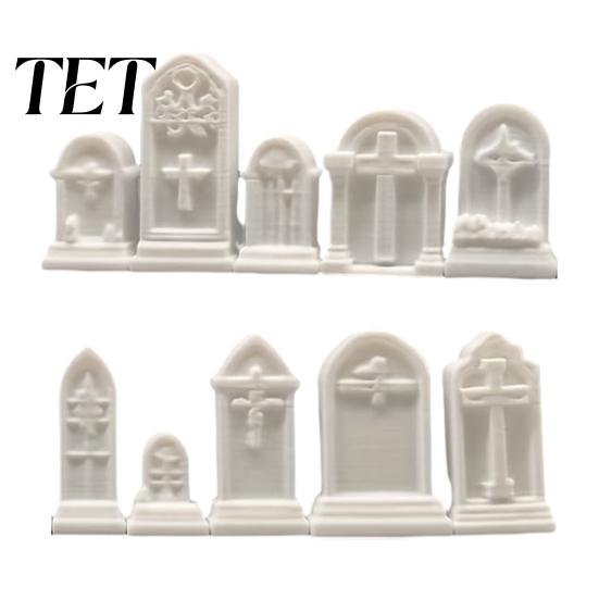 Miniature Tabletop Decor 10Pcs Mini Tombstone, 3D Printed Unpainted Gravestone Model Kit, Micro Cemetery Small Gravestones for Diorama Accessories,