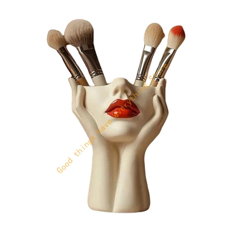 

Fashionable Female Head Resin Cosmetic Brush Holder for Elegant Makeup Tool Organization and Home Decoration 55KF