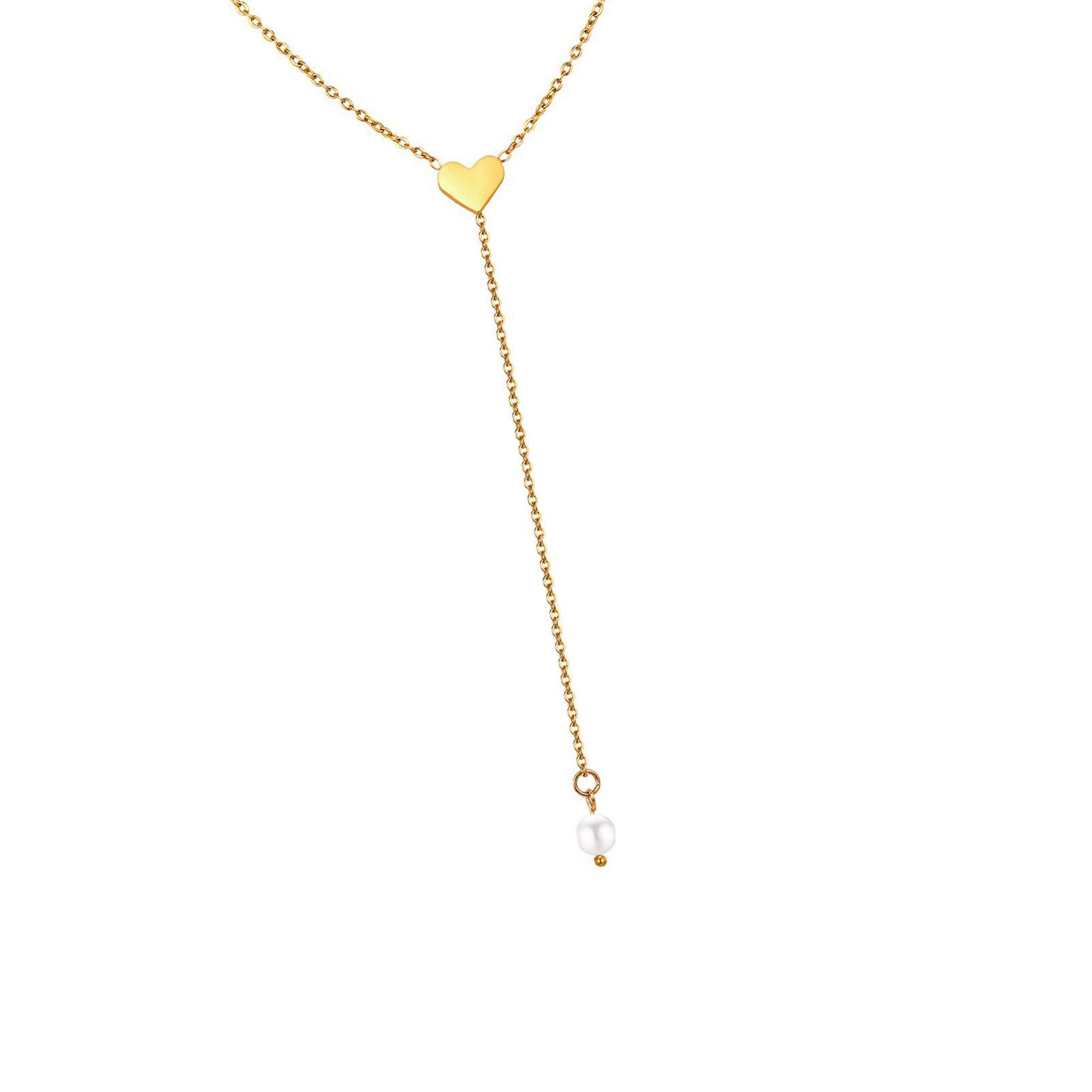 

Стильне намисто з перлів із дизайном ланцюжка у формі серця та метелика, ідеально підходить для додавання нотки романтики до будь-якого вбрання A золотий