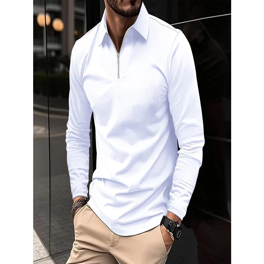 Wiosna Jesień Solidne Koszulki Polo Moda Męska Sportowa Koszulka Polo Z Długim Rękawem Z Kołnierzem Na Zamek Błyskawiczny