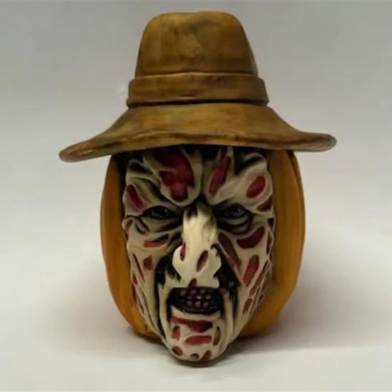 Pumpkin Face Sculpture Spooky Ghost Face Resin Pumpkin Figurine Halloween Tabletop Decoration for Indoor Outdoor Patio Home Decor