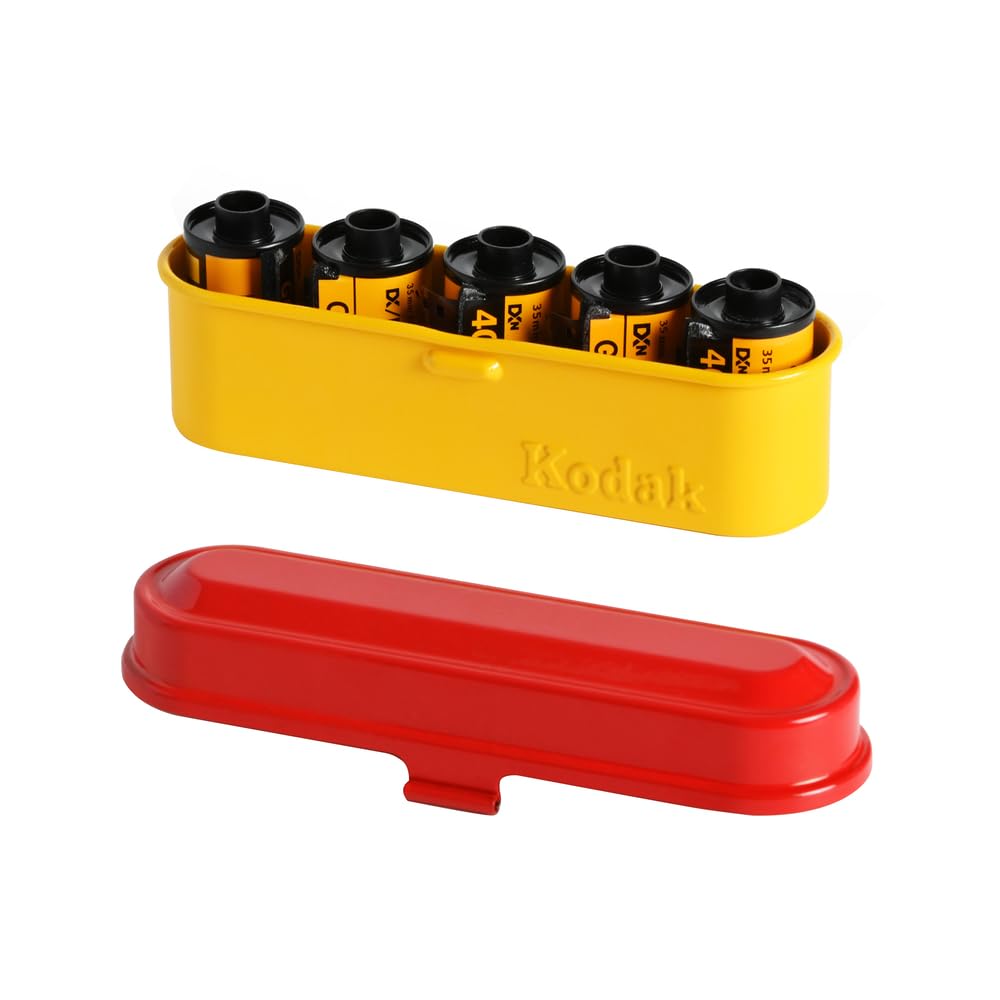 KODAK Film Case for 5 rolls of 35mm film retro steel case for organizing and protecting your film rolls not - - Compact, (Red) (Film included)