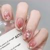 Summer Icy Nude Powder Smudged Flowers French Gentle Style Removable Wearable Nails 24 Pieces