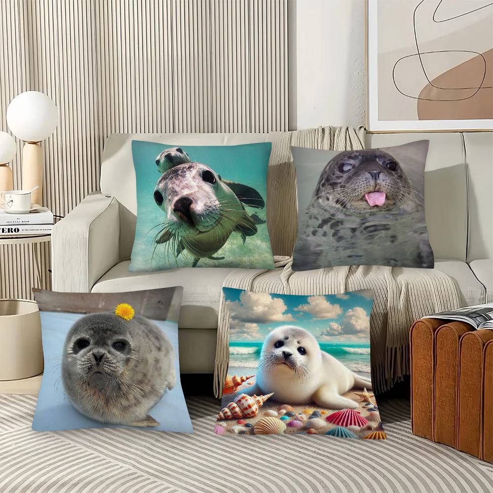 1Pc Seal Sea Cute Pillow Case Fashion Square Pillowcase Bedroom Sofa Room Ins Decoration Leisure
