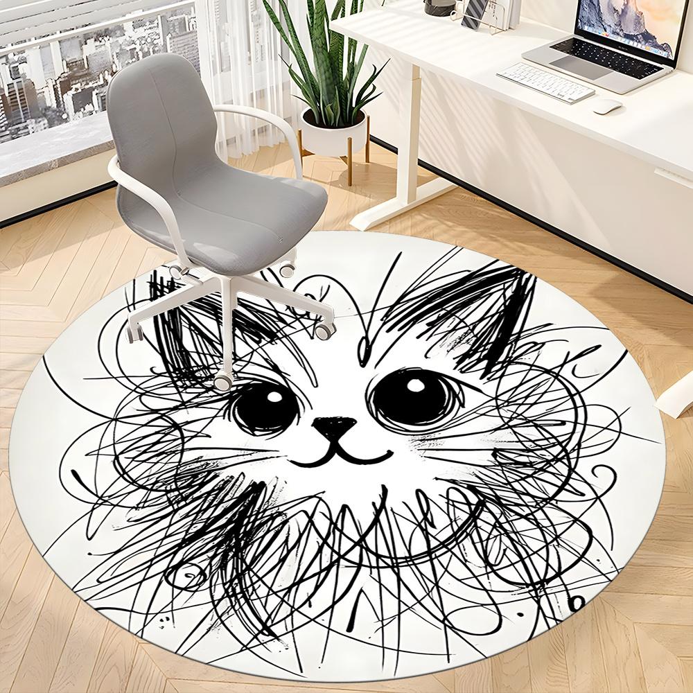 1pc Cat Whiskers Office Round Area Rug, Indoor Mat Suitable ForOffice, Under Office Chairs Bedroom Living Room Home Decor, Room Deco u46