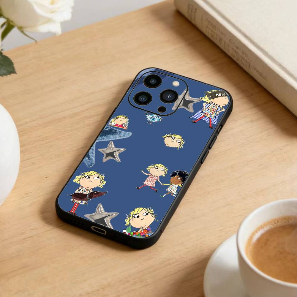 L-Cutting-Fabric Charlie and Lola Cartoon Phone Case For iPhone 17 16 15 14 13 12 Max Plus Silicone Black Cover