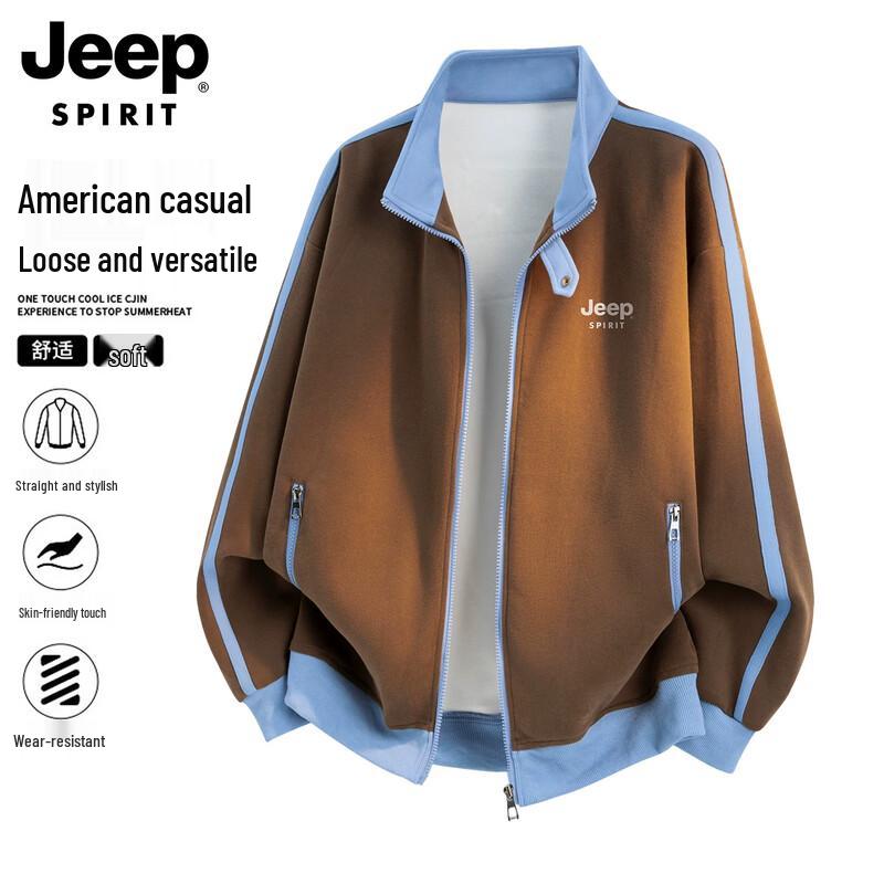 JEEP SPIRIT Men's Casual Stand-Collar Cardigan Sweatshirt