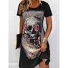 Women's Casual Short Sleeve Dress Abstract Skull Floral Print Dresses Woman Summer Beach Vacations Casual  Ladies Clothes