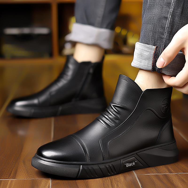 Móda Horký Výprodej Pánské Kožené Boty Vysoká Kvalita Zimní Pánské Kotníkové Boty Módní Boční Zip Business Outdoor Volný Čas Pánské Společenské Boty