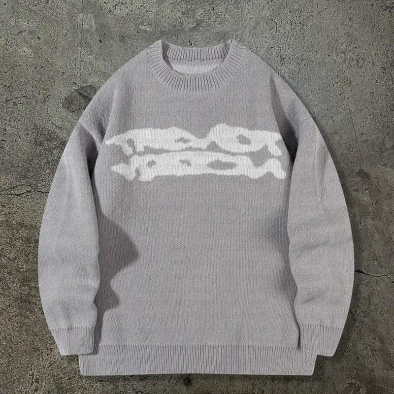 Womens Street Art Graffiti Knit Sweater Loose Fit Crew Neck Long Sleeve Winter Casual Top