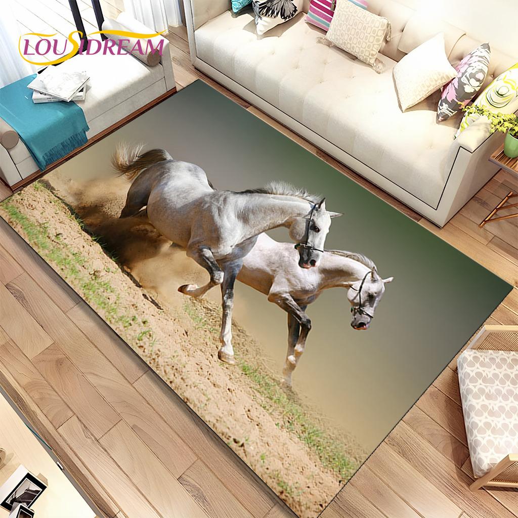 3D Animal Pentium Fine Horse Area Rug Large,Carpet Rug for Living Room Bedroom Sofa Doormat Decoration,kids Non-slip Floor Mat