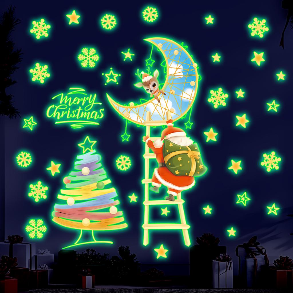 Cartoon Christmas Tree Luminous Wall Stickers Glow in The Dark Wallpaper for Kids Room Living Room Nursery Home Decoration
