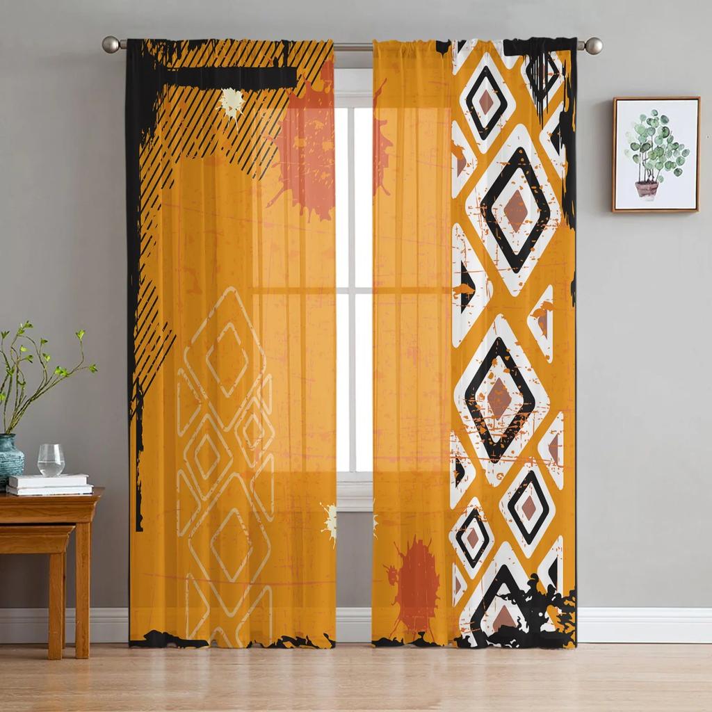 Tribal Retro Ethnic Sheer Curtains Living Room Window Tulle Curtains For Bedroom Kitchen Home Decoration Voile Drapes