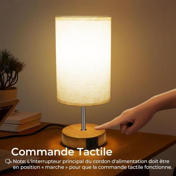 Lampe De Chevet - Suright - Tactile - Ports USB-A Et USB-C - Intensité Variable 3 Voies - Abat-jour En Lin