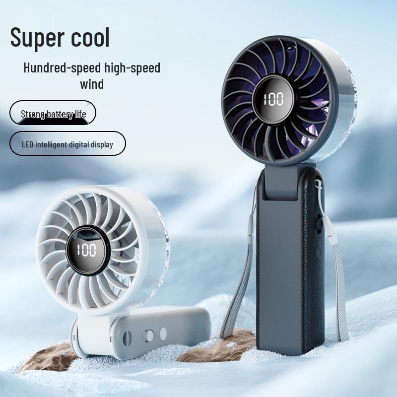 2026 New Model Foldable Handheld Portable Fan with Digital Display and 100-Level Stepless Speed Adjustment