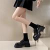 Small Leather Shoes Women's Spring and Autumn 2025 New Platform High-heeled British Style Single Shoes Black Lace-up Versatile JK Loafers
