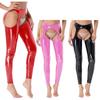 Women Cut Put Underpants Wet Look Thigh-High Tights Suspender Pants Leggings Shiny Leather Long Trousers Club StagePerformance