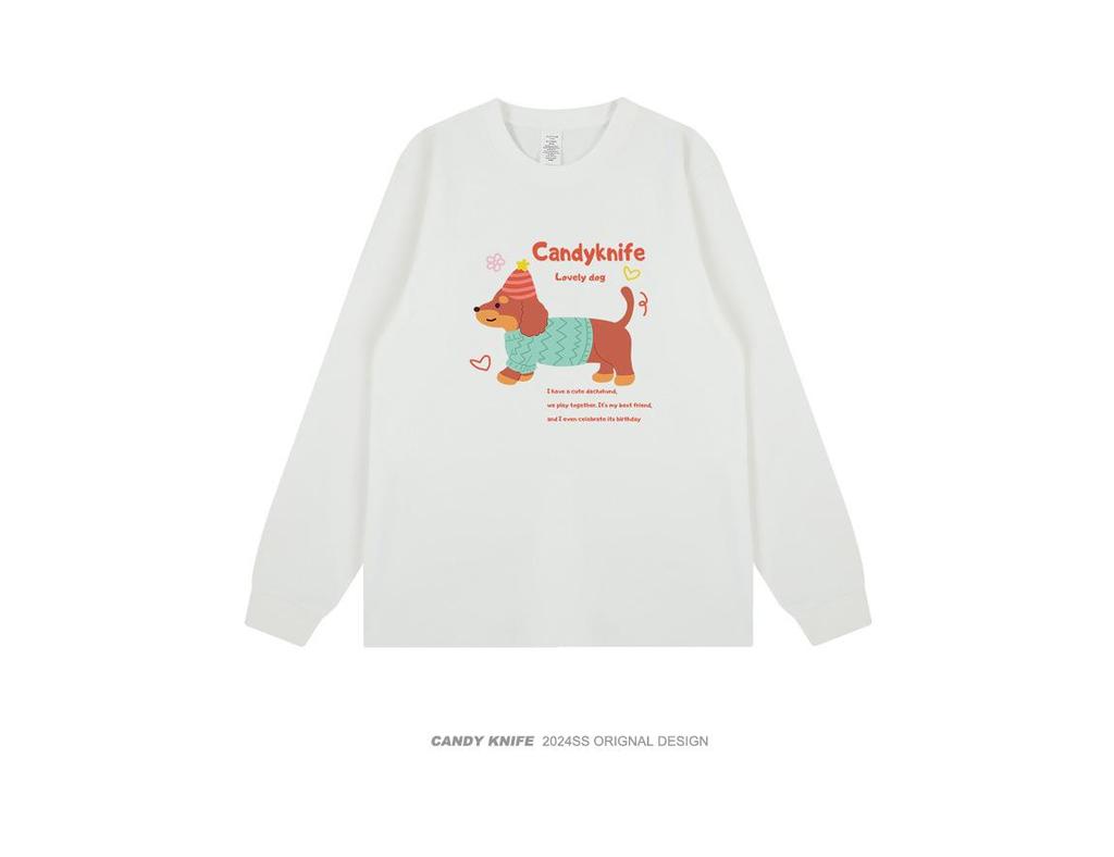 Trendy Cartoon Puppy Couple Long-Sleeve T-Shirt - Retro Autumn/Winter Style