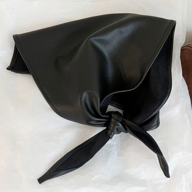 Cappello Foulard Testa in Pelle PU Retrò Piccante Donna Estate Y2k Foulard Quadrato Hip-hop Bandana Serie Coreana Fascia Versatile Foulard per Capelli