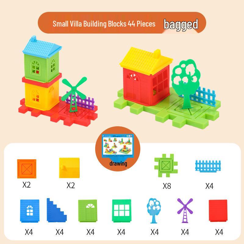 Educational Building Blocks Set for Kids: Large Particle Assembly Toy for Ages 3 to 6, featuring a Small Villa Design