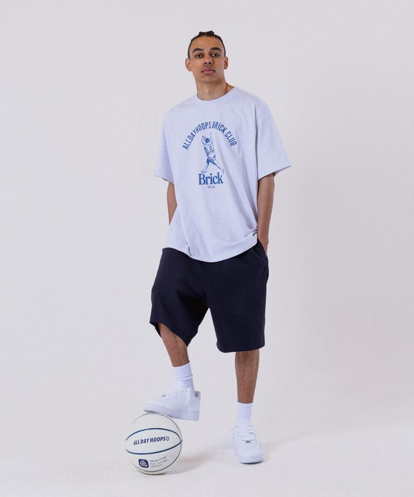ALL DAY HOOPS Brick Club Oversized Short Sleeve T-Shirt Melange White