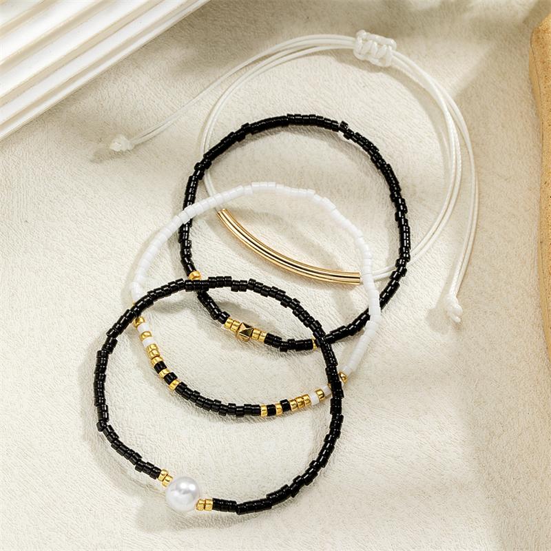 Vintage Star Crystal Rice Bead Bracelet Set for Women Delicate Beaded Stackable Design Bracelet Girls Party Jewelry Accessory