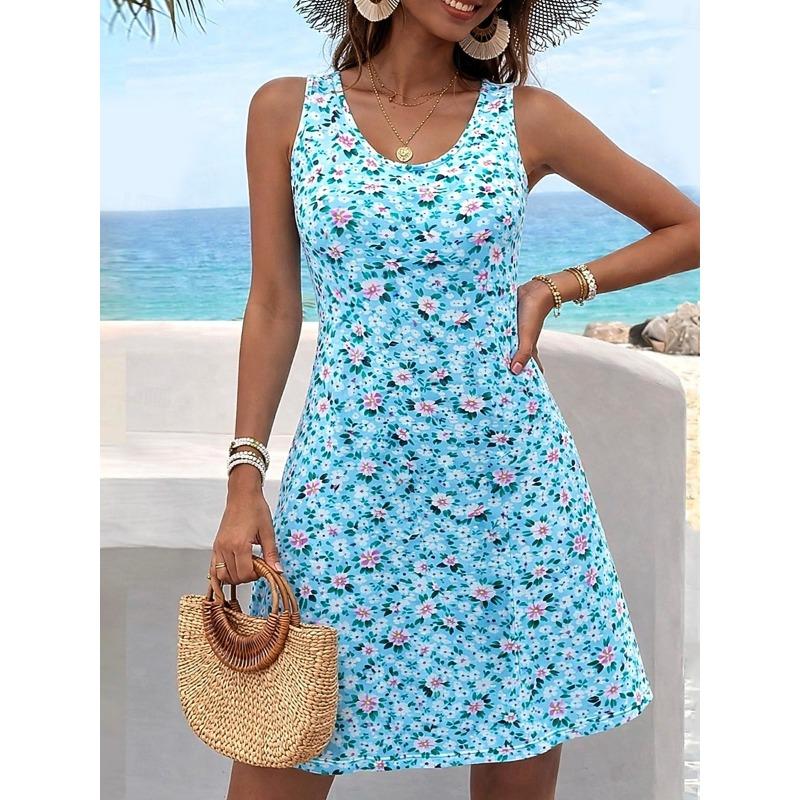 Mehrfarbiges Blumen Damenkleid Ärmellos Sommerkleid Blume 3D-Druck Sommer Lässig Tägliche Kleidung Mode Damen Trendige Kleidung