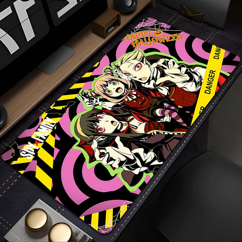 Gaming Mouse Pad Large Desk Mat Antislip Rubber Base Stitched Edges Halloween Anime Family Print for Gaming Office Desk