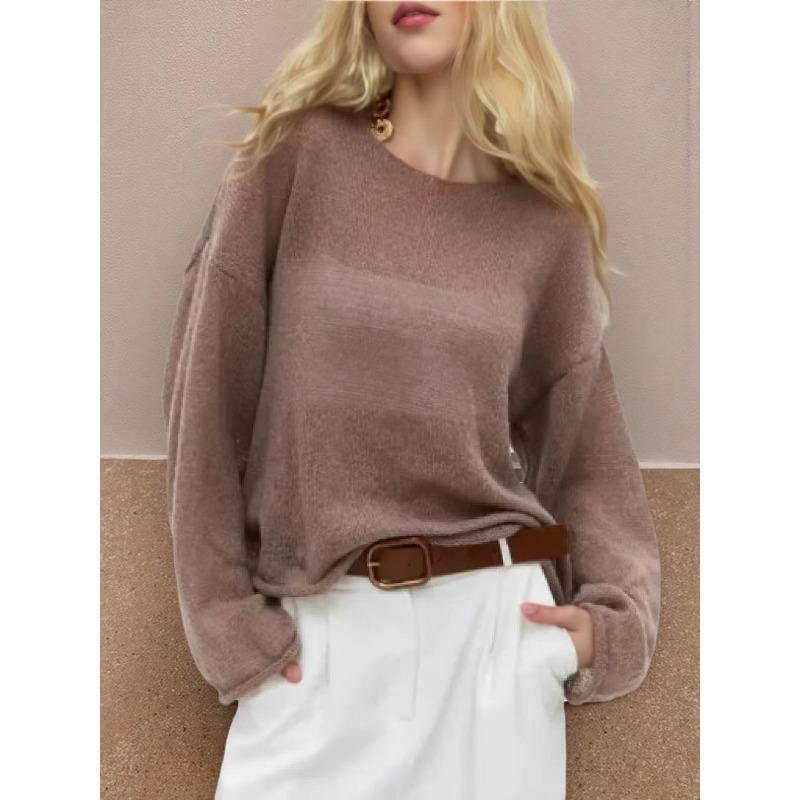 

Элегантный свитер для женщин 2025 Лето Осень Повседневная мода Свободные женские пуловеры Шикарный розовый белый джемпер Sueter Mujer M коричневый