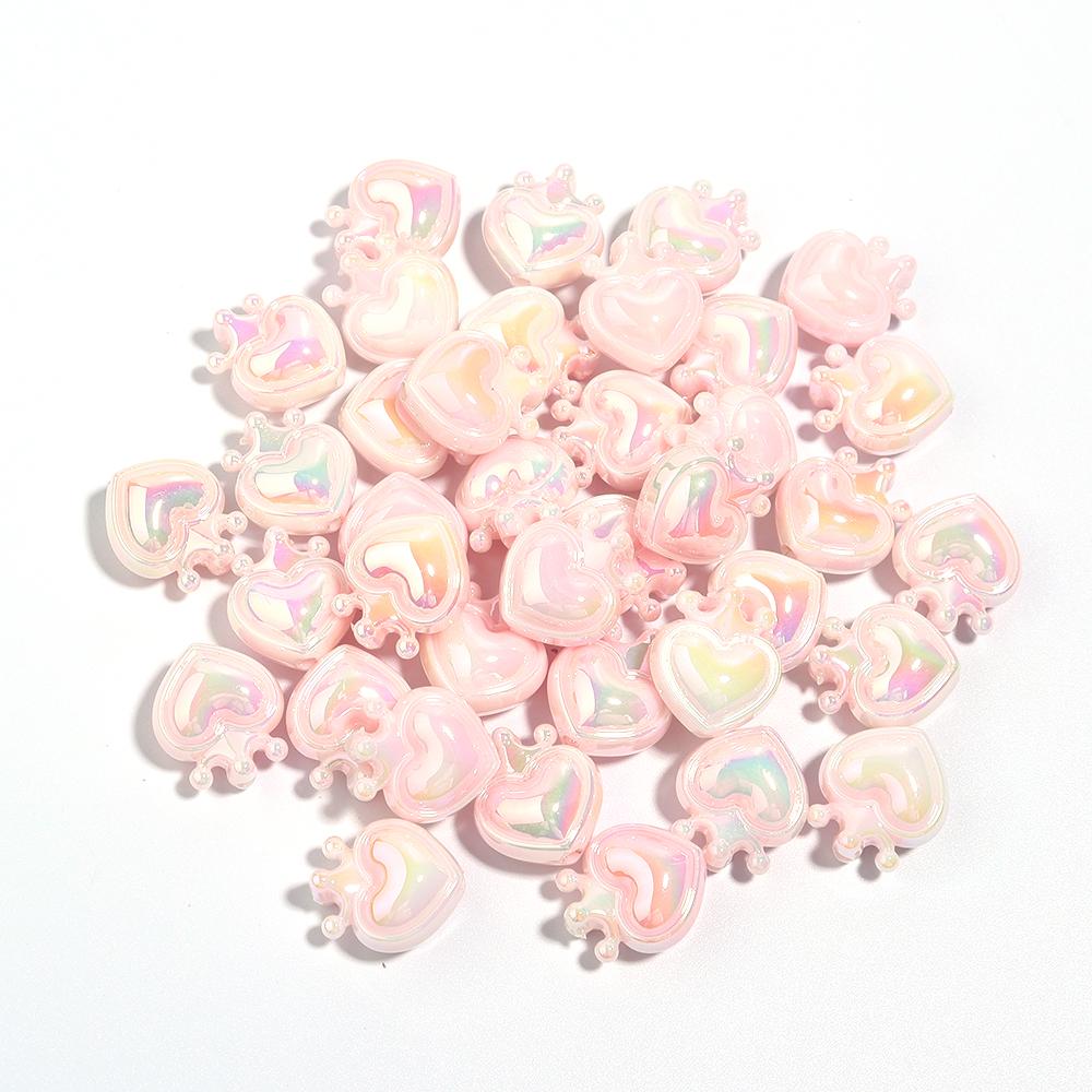 10Pcs 19x17mm Acrylic Beads Colorful Crown Heart Shaped Loose Beads For DIY Cute Bracelet Phone Chain Jewelry Accessories