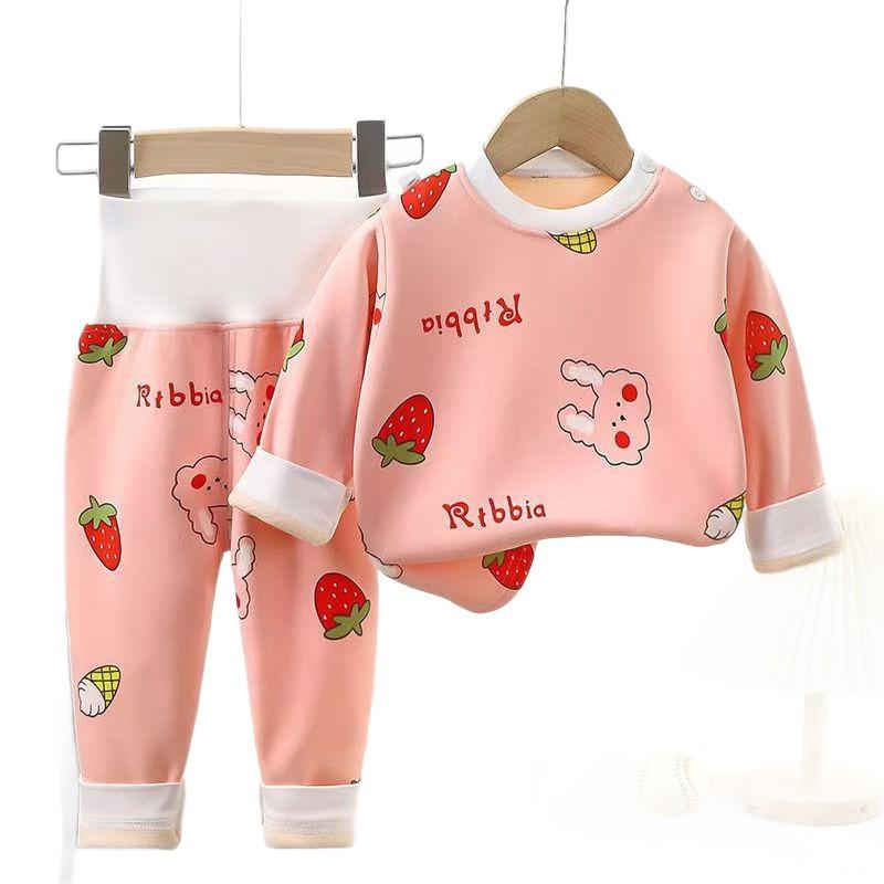 Baby Thermal Underwear Set With Cartoon Print High-Waist Warm Milk Silk Pajamas Toddlers 1-3 Years