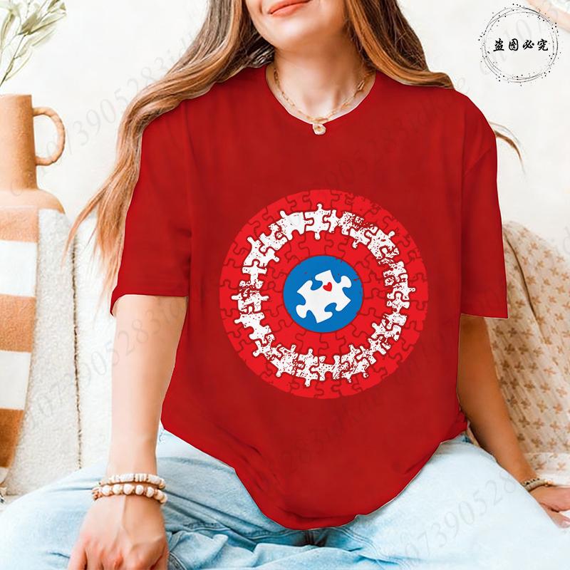Autismus-Bewusstsein T-Shirts für Unisex: Schild Puzzle-Stück Grafik Kurzarm-Oberteile 2026 Trendige Lässige Mode Tägliche Wear T-Shirts