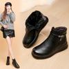 Mom Shoes Cotton Shoes Winter Short Boots Non-slip Warm Velvet Microfiber Leather Shoes Middle-aged and Elderly Winter Women's Shoes Black