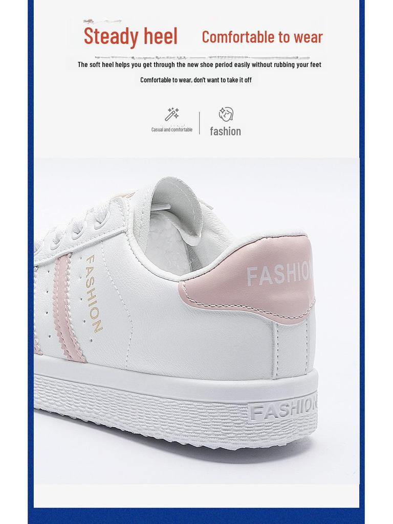 2022 Spring & Autumn Women's White Leather Shell Toe Sneakers - Casual All-Match Flats