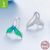 Mermaid Tail Ear Hook Earrings, Romantic Summer Colorful Fishtail S925 Sterling Silver Earrings