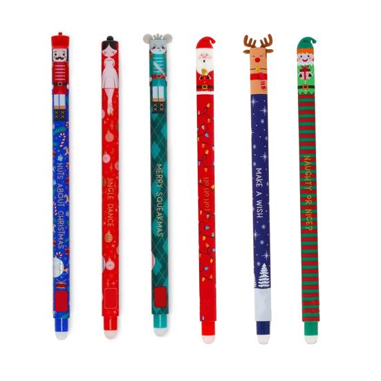 2 Pcs Christmas Erasable Gel Pens Retractable Cartoon Pens Fine Point Cute Holiday Writing Pens for School Office Kids Students Xmas Party Favors