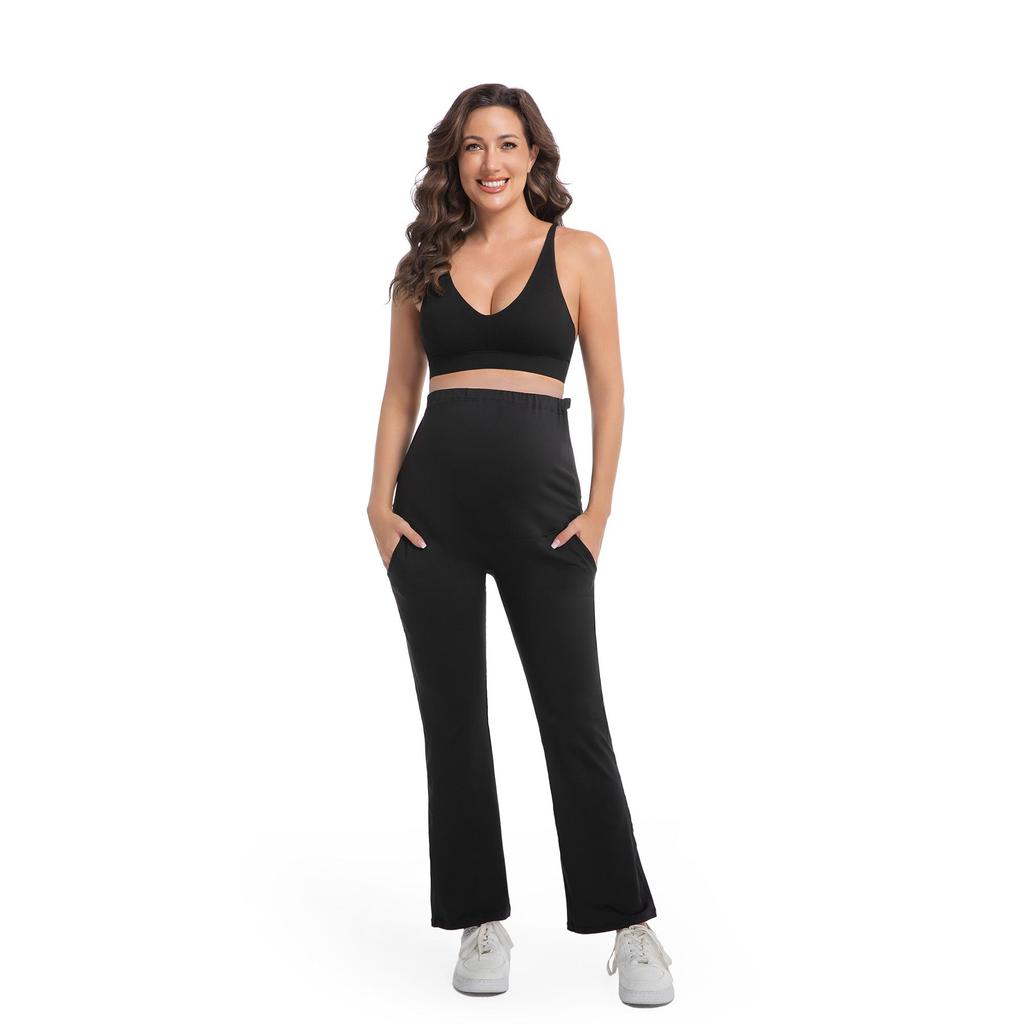 Women's Maternity Workout Leggings Over The Belly Pregnancy Yoga Pants with Pockets Soft Activewear Work Pants