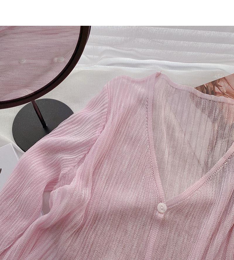 Women's Summer 2021 Thin Ice Silk Cardigan - Korean Style, V-Neck, See-Through, Long Sleeve Knit Top.