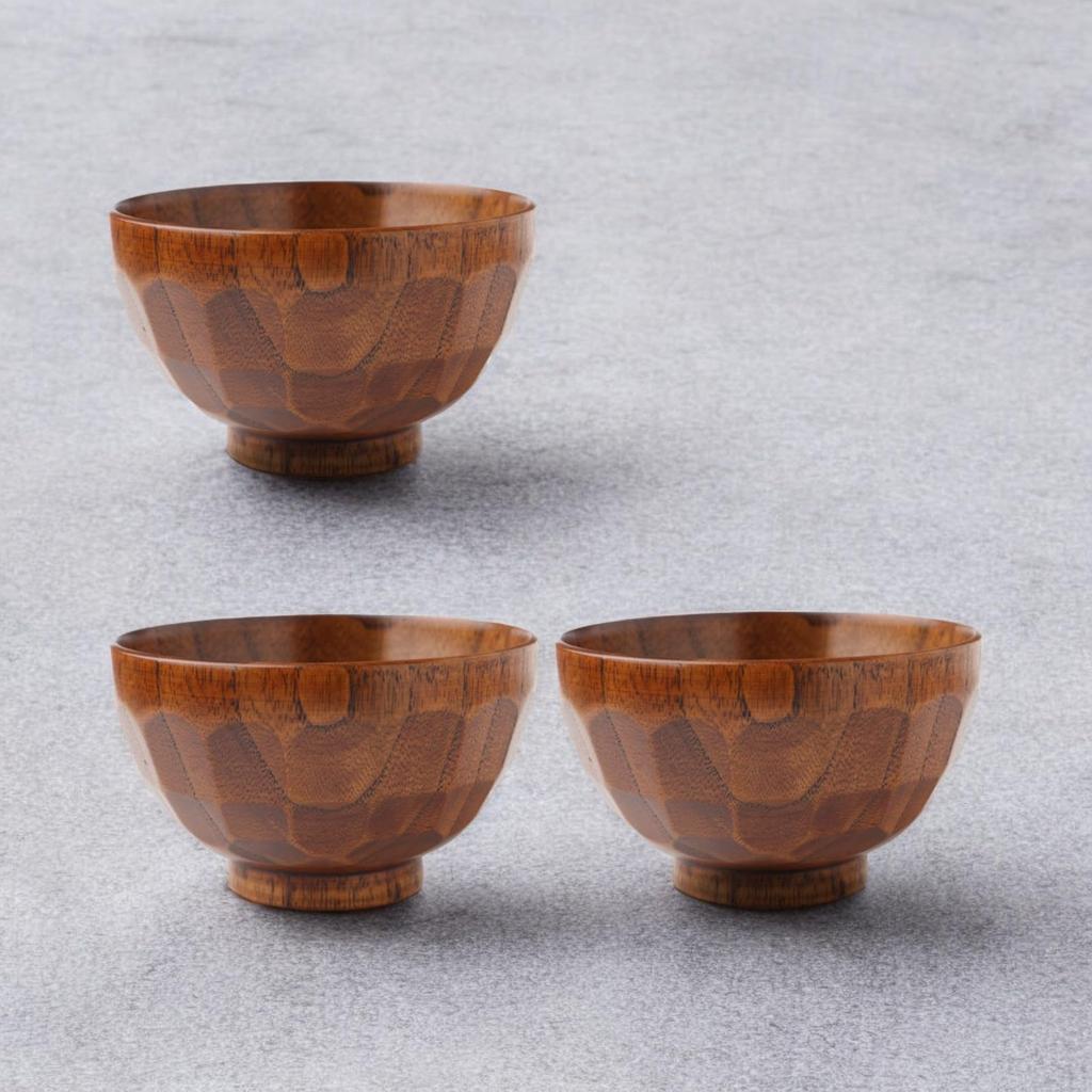 Miso Soup Tortoise Set of X J-kitchens Bowls, Wooden, Shell, Lacquer, 3, 11.5cm 6.8cm