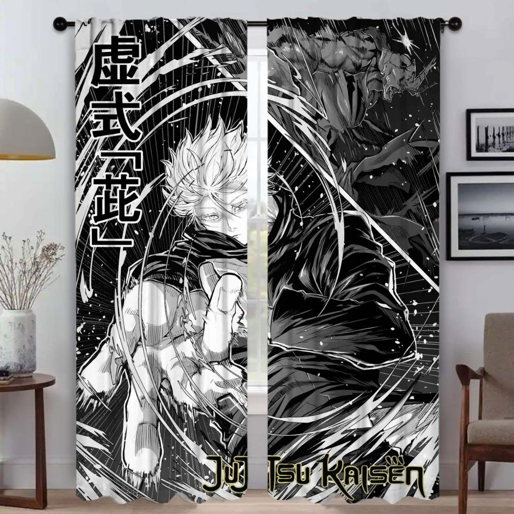 Anti-mosquito Curtains for Living Room Jujutsu Kaisen Home Interior Curtains 2 Pieces Tulle for Bedroom Halloween Decoration