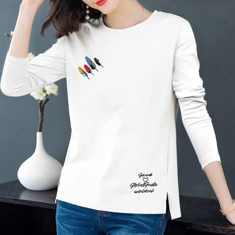 2024 Spring Women's Loose Round Neck 100% Cotton Casual Split T-Shirt