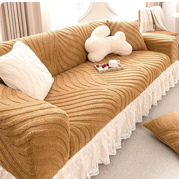 Lace Skirt Sofa Cover Thickened Plush Full Cover for Warmth in Autumn and Winter  All Purpose Set  Anti Cat Scratch Cover Cloth  Anti Slip Cover
