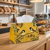1pc Tissue Box Holder Featuring a Vintage Chinoiserie Design with Birds And Tree Branches In Yellow, Made from Durable Polyester, Perfect for The Kitc