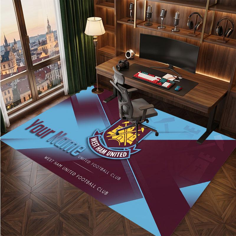 West Ham United Football Custom Crystal Velvet Rug, Personalized Name Text Print, Football Logo Soft Non‑Slip Floor Mat Home Decor Gift