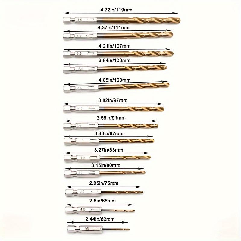 13Pcs Titanium Plated Twist Drill 1.5-6.5Mm Hexagonal Handle Electric Drill Driver Drilling Air Screwdriver Tool Accessories Set