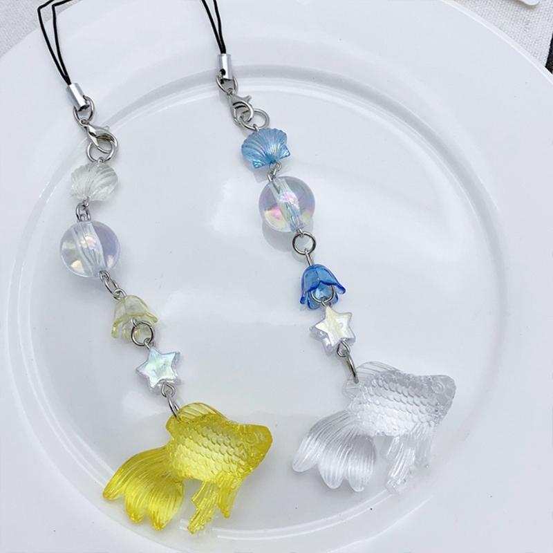 Cute Fish Phone Charm Fashion Bubble Beaded Keychain for Girls Women Phone Strap Backpack Decor Keyring Jewelry Gift