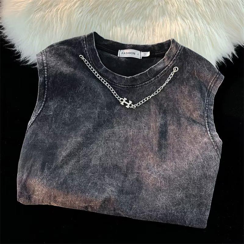 Men's Summer Retro Hip Hop Sports Vest - Loose Washed T-Shirt