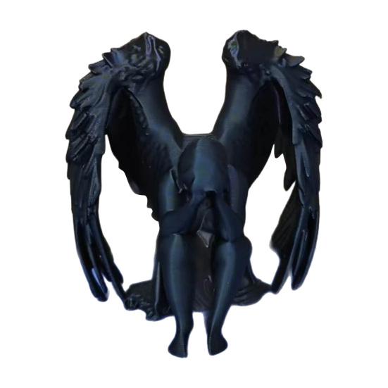 Covering Face Angel Matte Figurine Printed Sculpture Black 3D Sitting Melancholic Angel