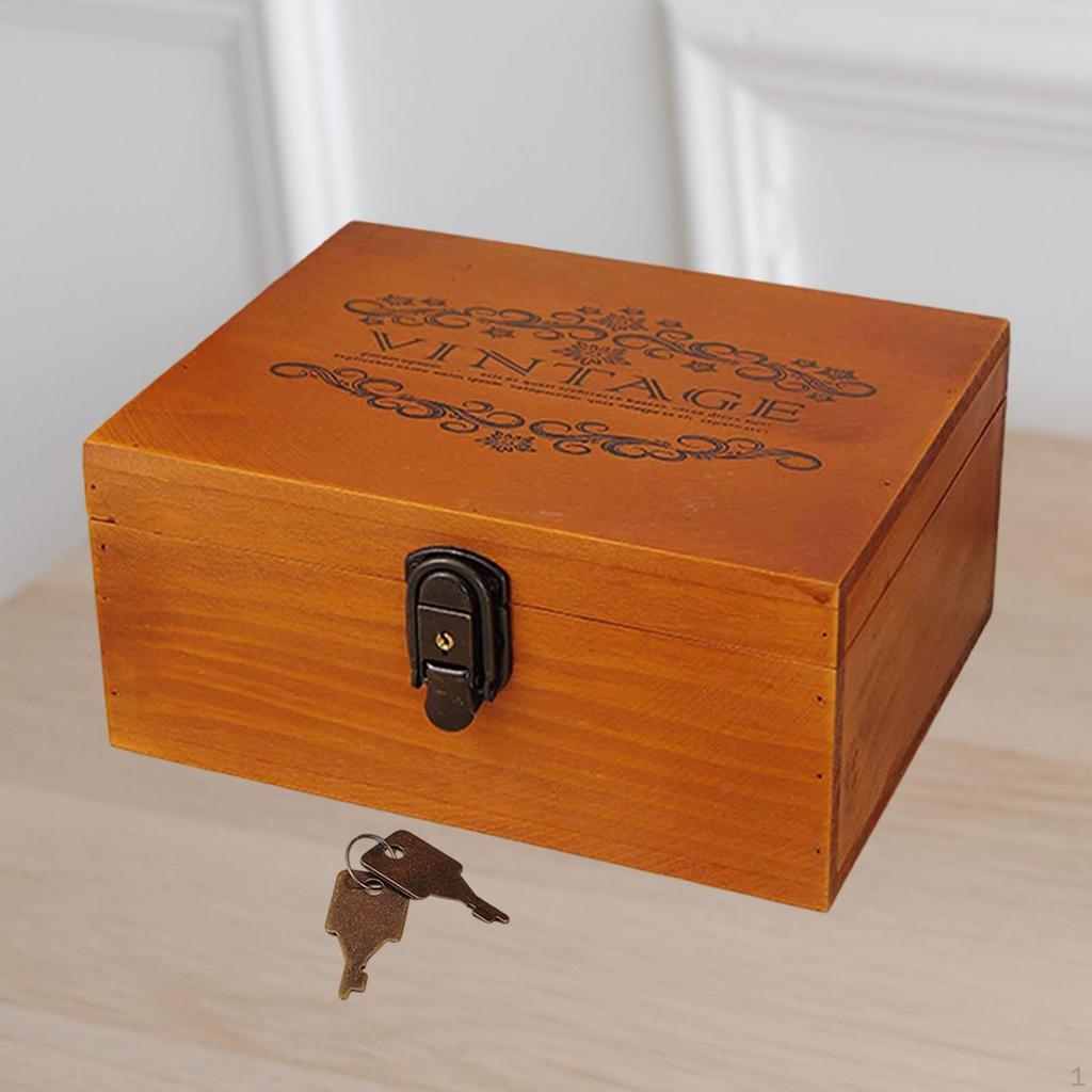 Wooden Keepsake Box Jewelry with Keys Compact Retro Design Trinkets Treasure Case